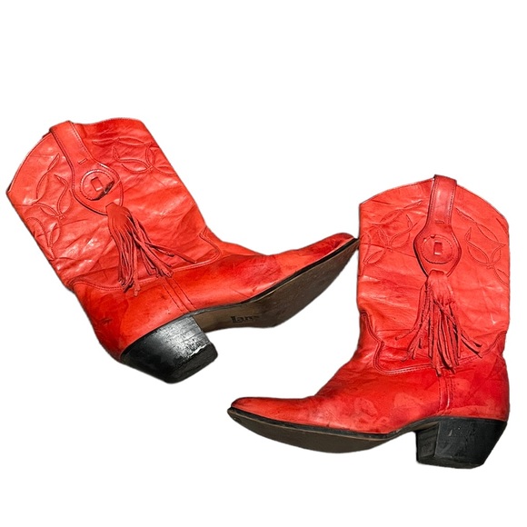 Laredo Shoes Vintage Red Laredo Cowboy Boots With Tassels Womens